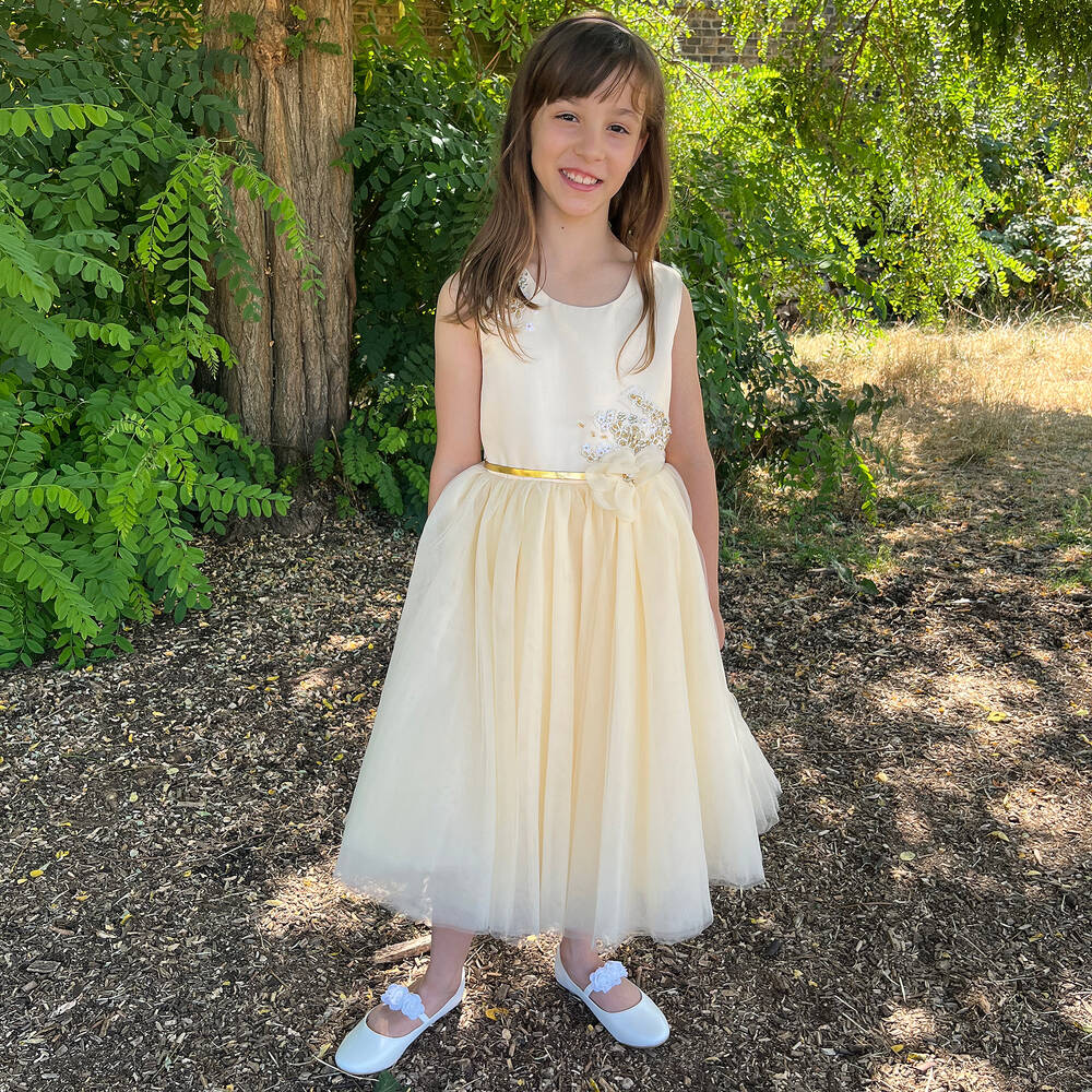 iAMe-Girls Ivory Satin & Tulle Dress | Childrensalon Outlet