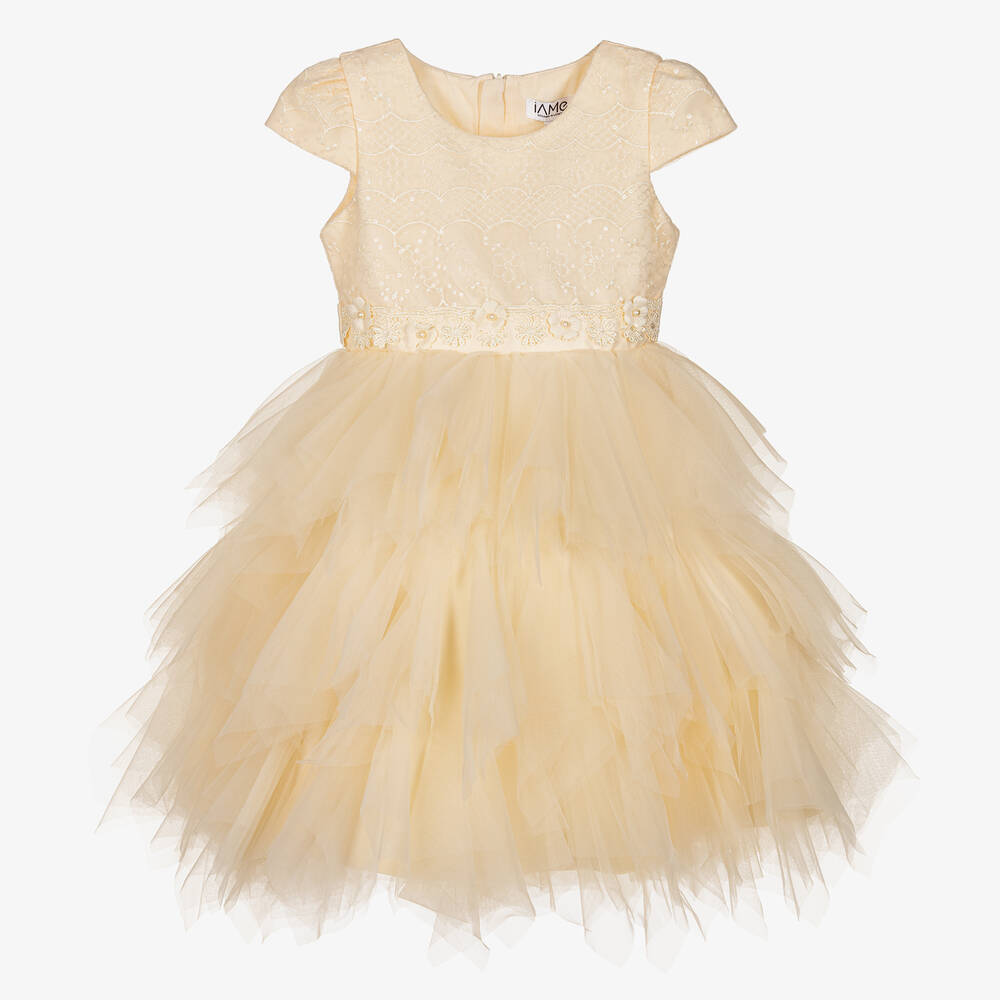 iAMe - Girls Ivory Satin & Tulle Dress | Childrensalon