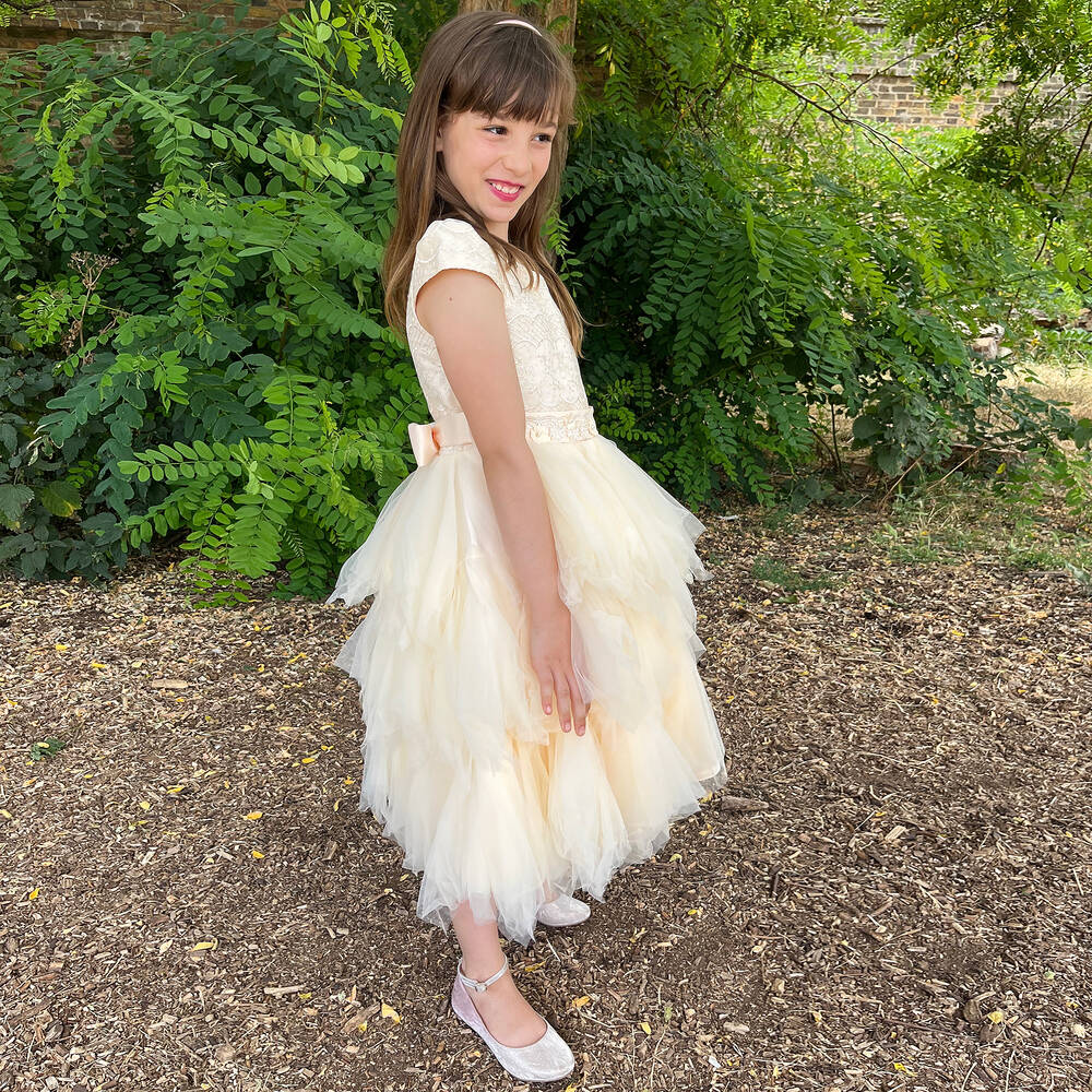 iAMe Girls Ivory Satin Tulle Dress Childrensalon Outlet