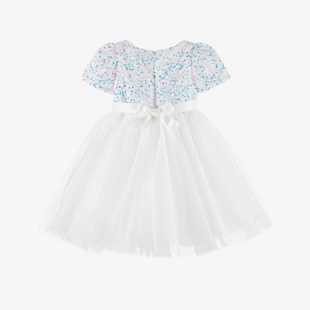 iAMe-Кремовое платье из тюля с пайетками для девочек | Childrensalon Outlet