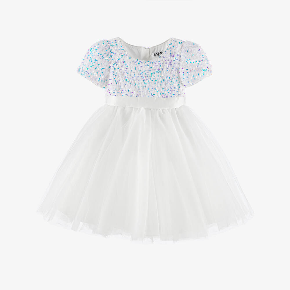 iAMe-Кремовое платье из тюля с пайетками для девочек | Childrensalon Outlet