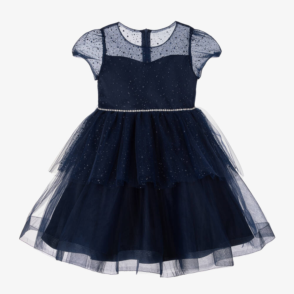 iAMe-Girls Navy Blue Sparkle Tulle Dress | Childrensalon Outlet