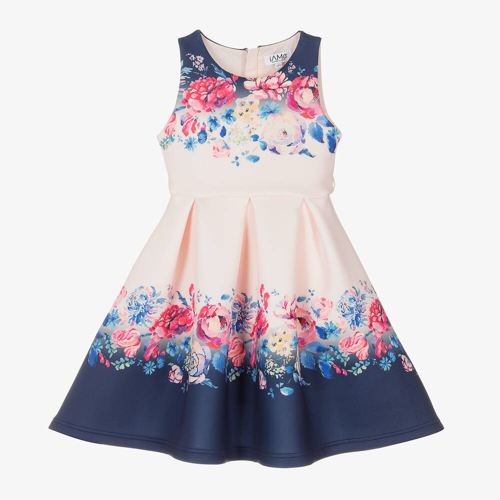 iAMe-Girls Pink & Blue Floral Belted Dress | Childrensalon Outlet