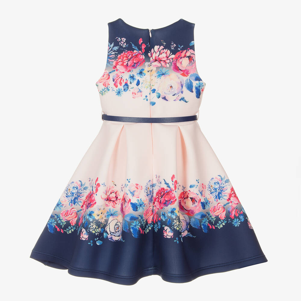 iAMe-Girls Pink & Blue Floral Belted Dress | Childrensalon Outlet