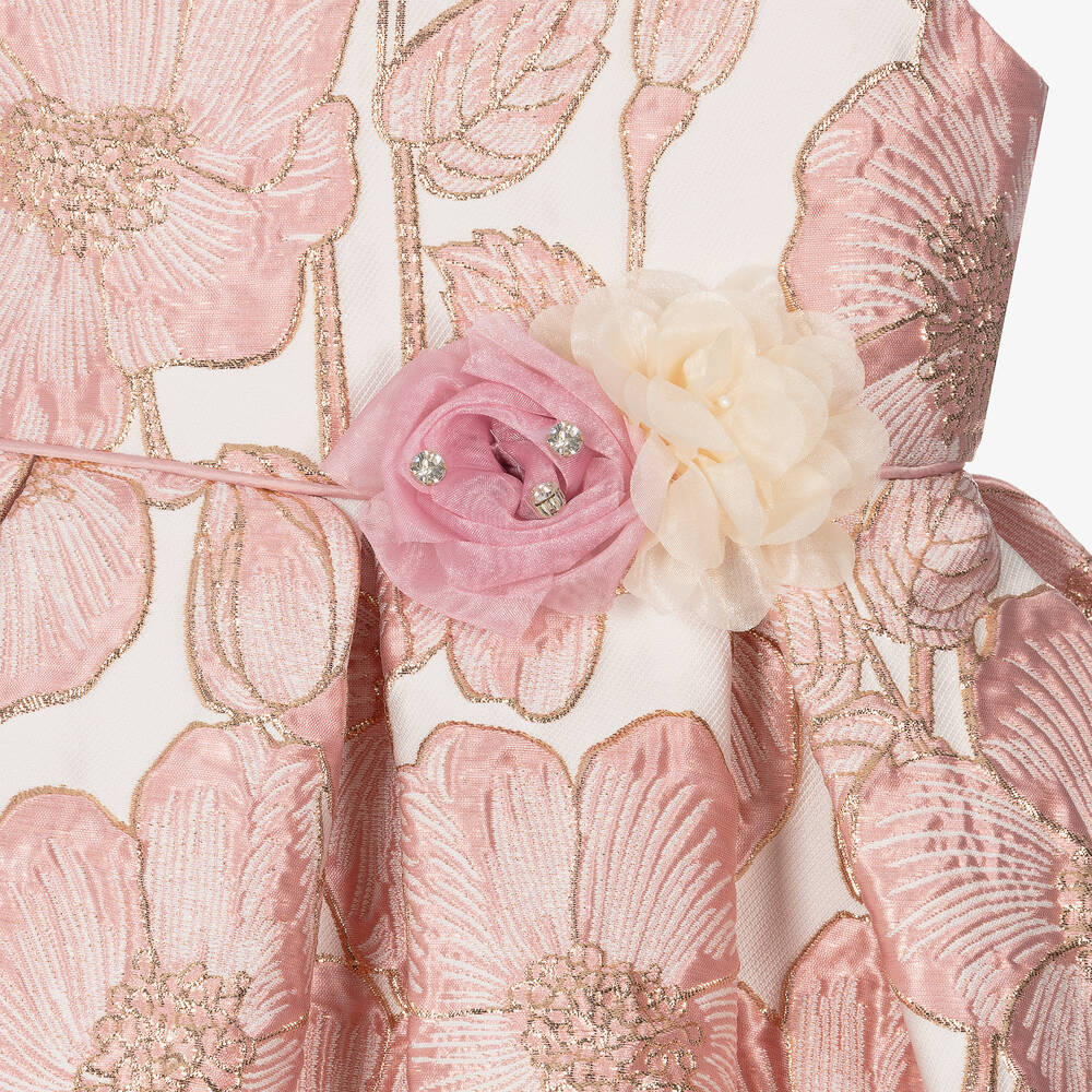 iAMe-Girls Pink Floral Brocade Dress | Childrensalon Outlet