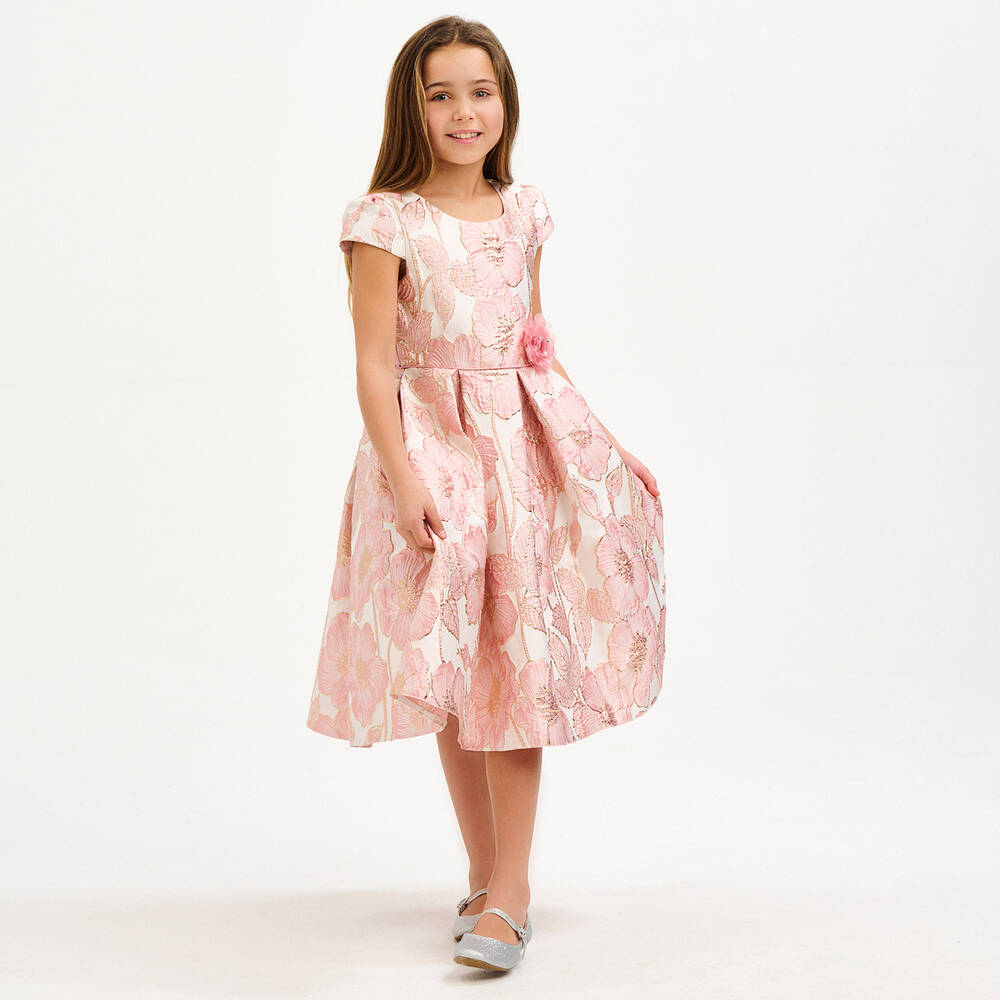 iAMe-Girls Pink Floral Brocade Dress | Childrensalon Outlet