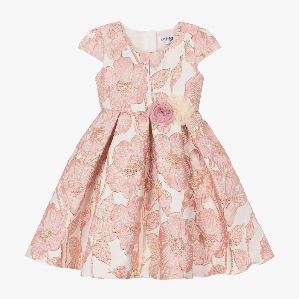 iAMe-Girls Pink Floral Brocade Dress | Childrensalon Outlet