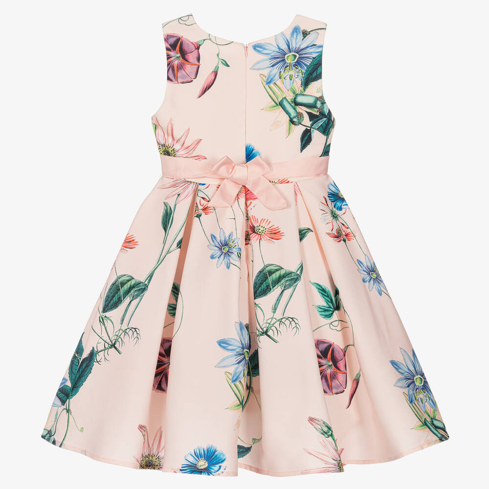 iAMe-Girls Pink Floral Dress with Appliqué Flowers | Childrensalon Outlet