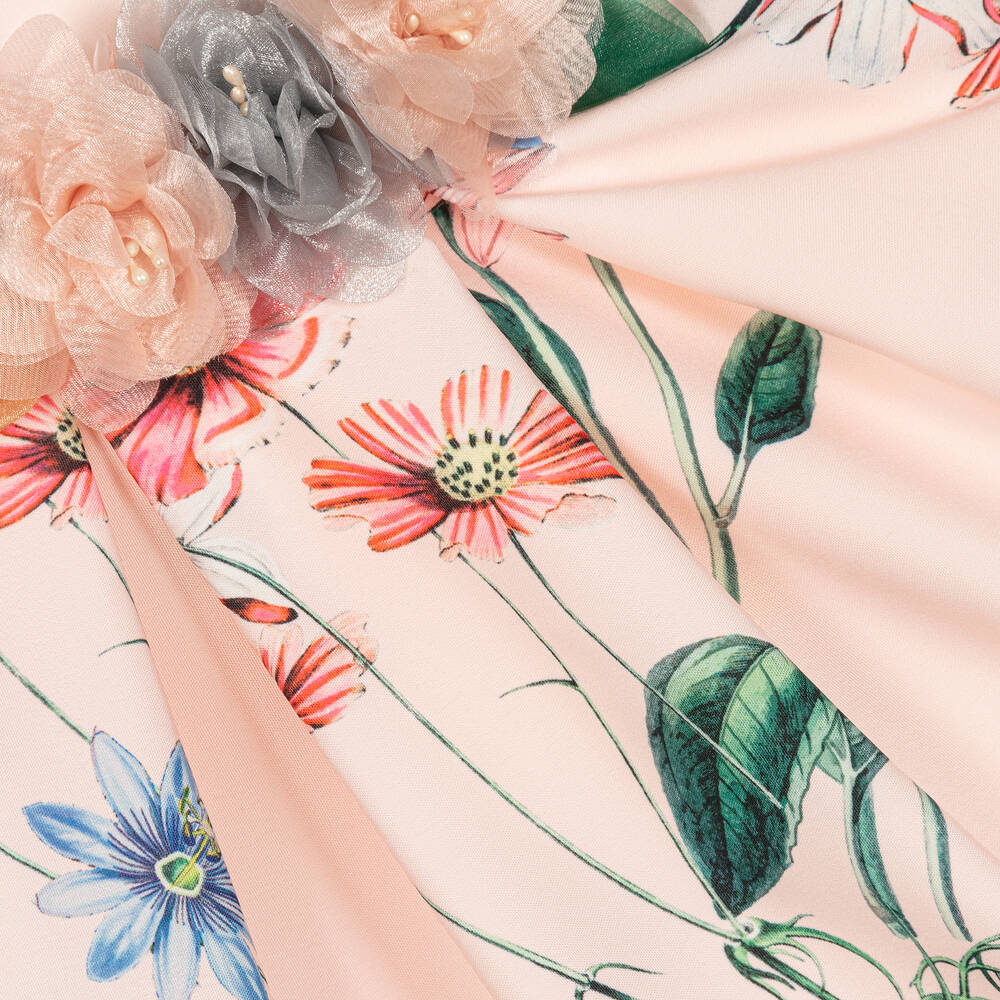 iAMe-Girls Pink Floral Dress with Appliqué Flowers | Childrensalon Outlet