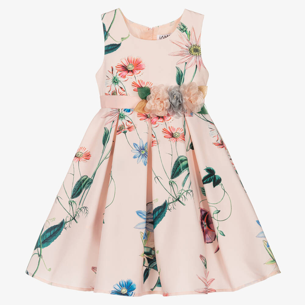 iAMe - Girls Pink Floral Dress with Appliqué Flowers | Childrensalon