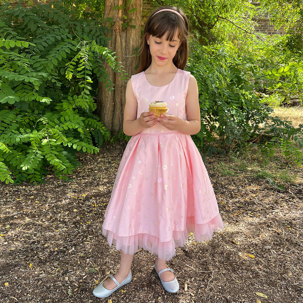 iAMe-Girls Pink Floral Satin Dress | Childrensalon Outlet