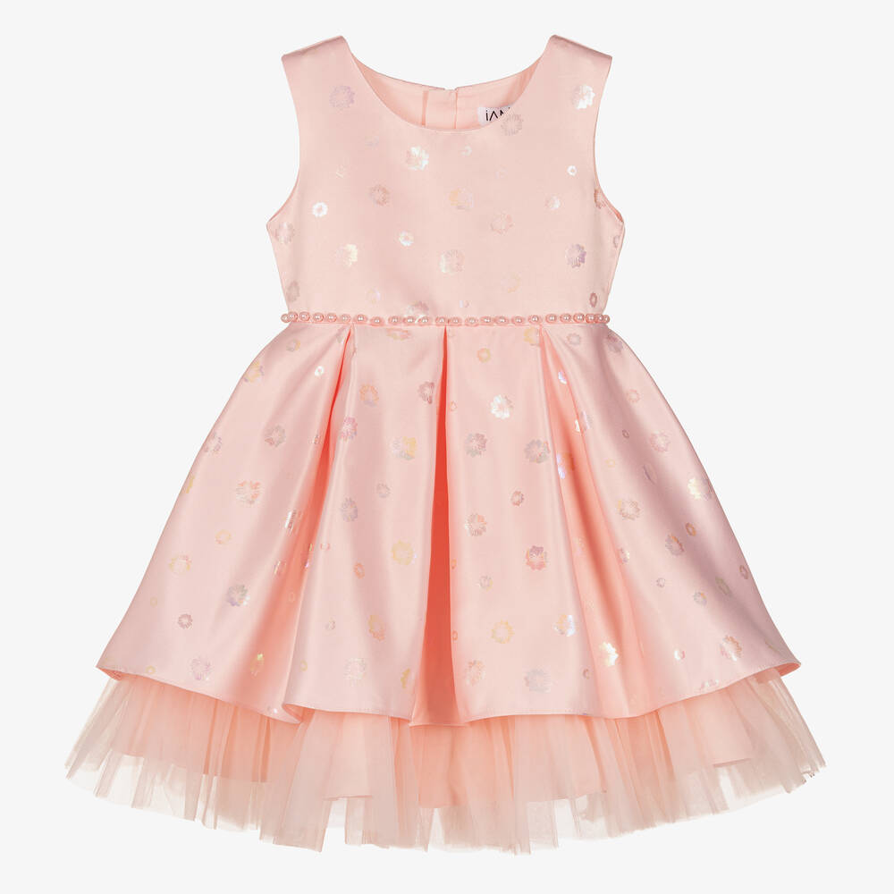 iAMe - Robe rose en satin à fleurs fille | Childrensalon