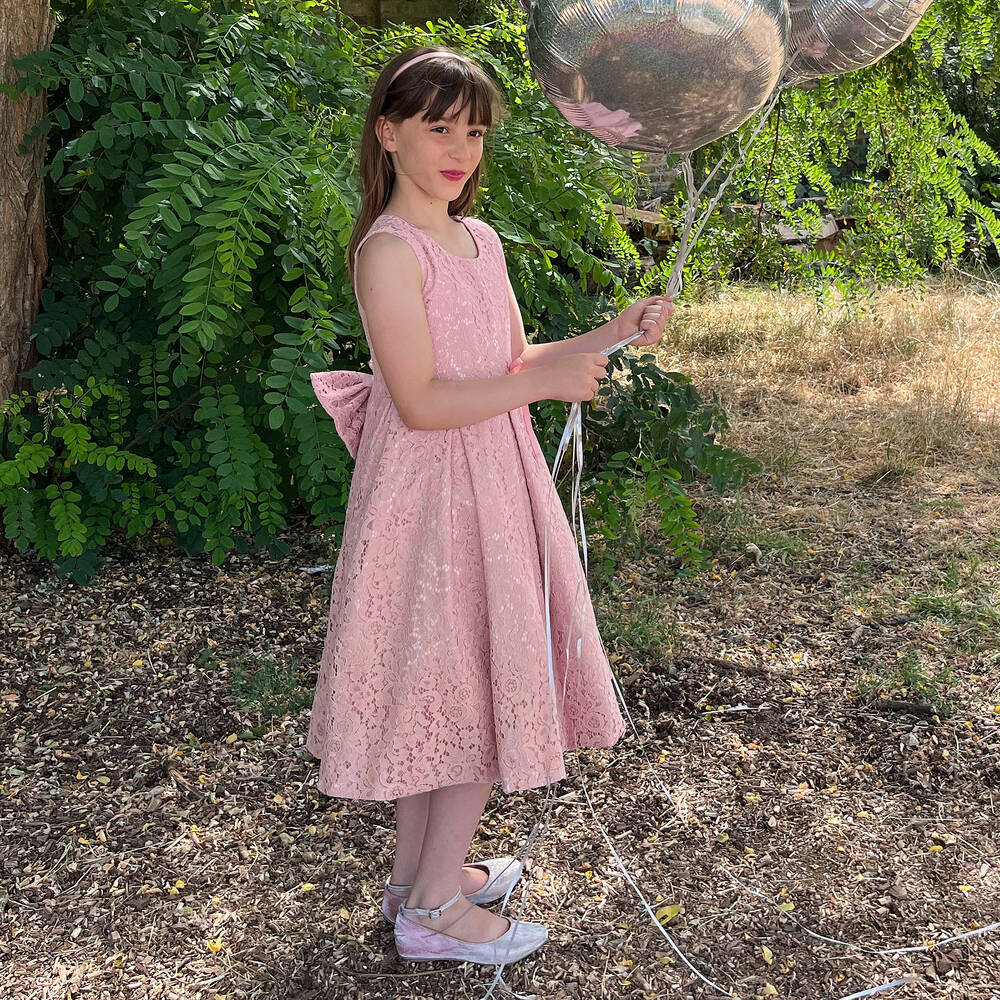 iAMe-Girls Pink Satin & Lace Dress | Childrensalon Outlet