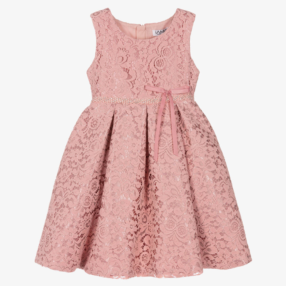 iAMe - Girls Pink Satin & Lace Dress | Childrensalon