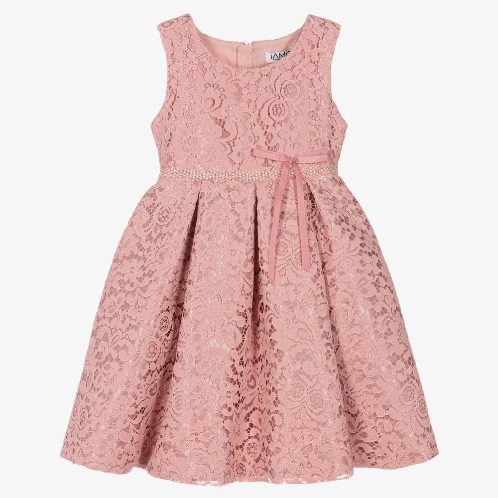 iAMe - Robe rose satin et dentelle fille | Childrensalon