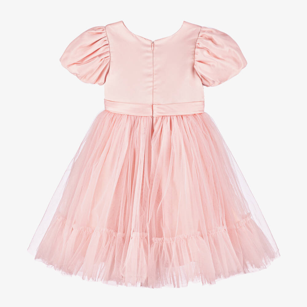 iAMe-Girls Pink Satin & Tulle Diamanté Dress | Childrensalon Outlet