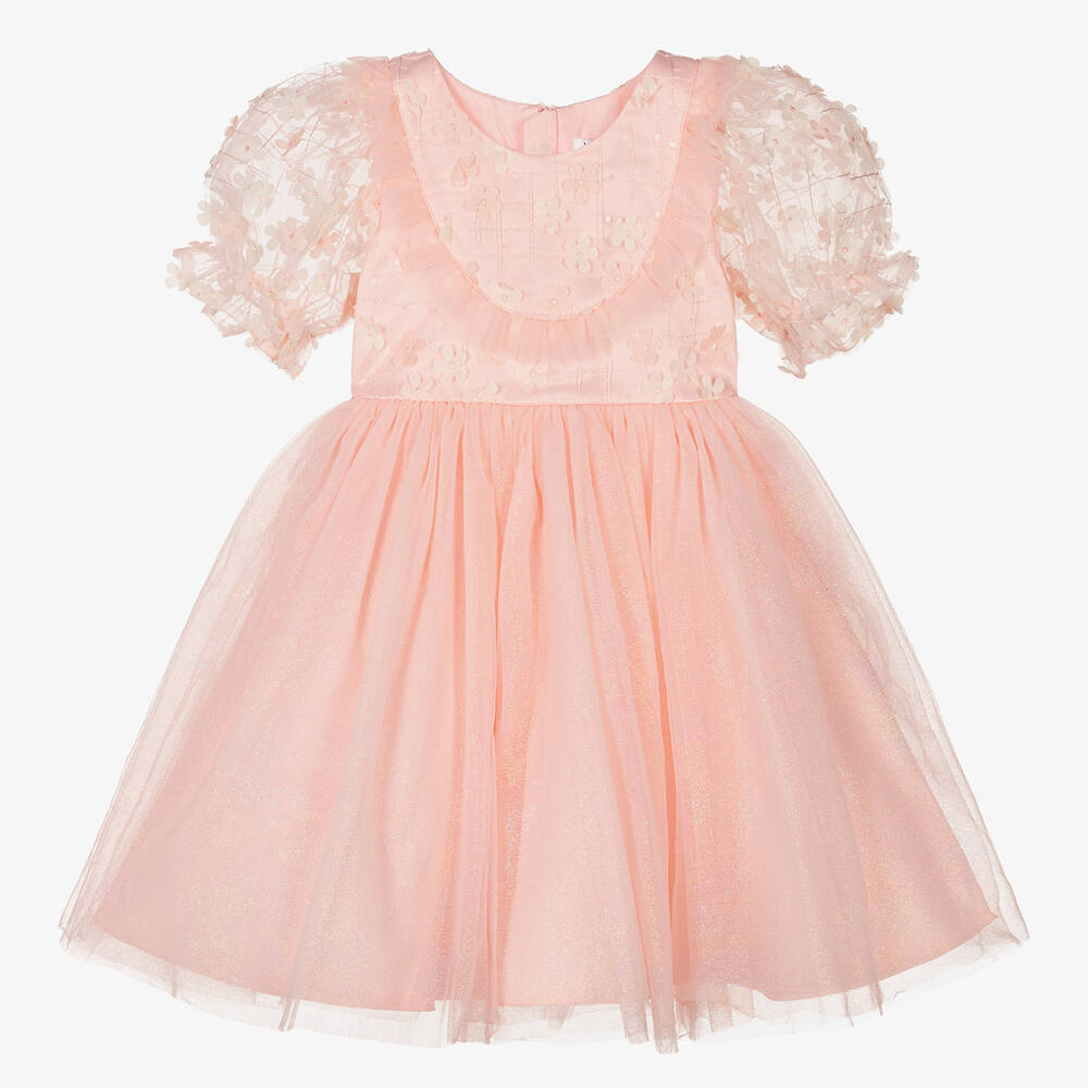 iAMe - Girls Pink Satin & Tulle Dress  | Childrensalon