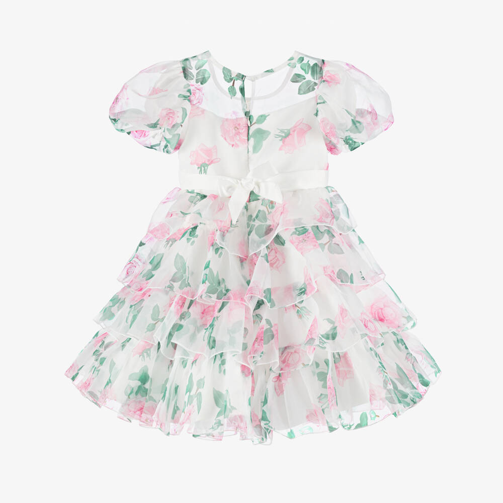 iAMe-Girls Pink & White Floral Satin Dress | Childrensalon Outlet