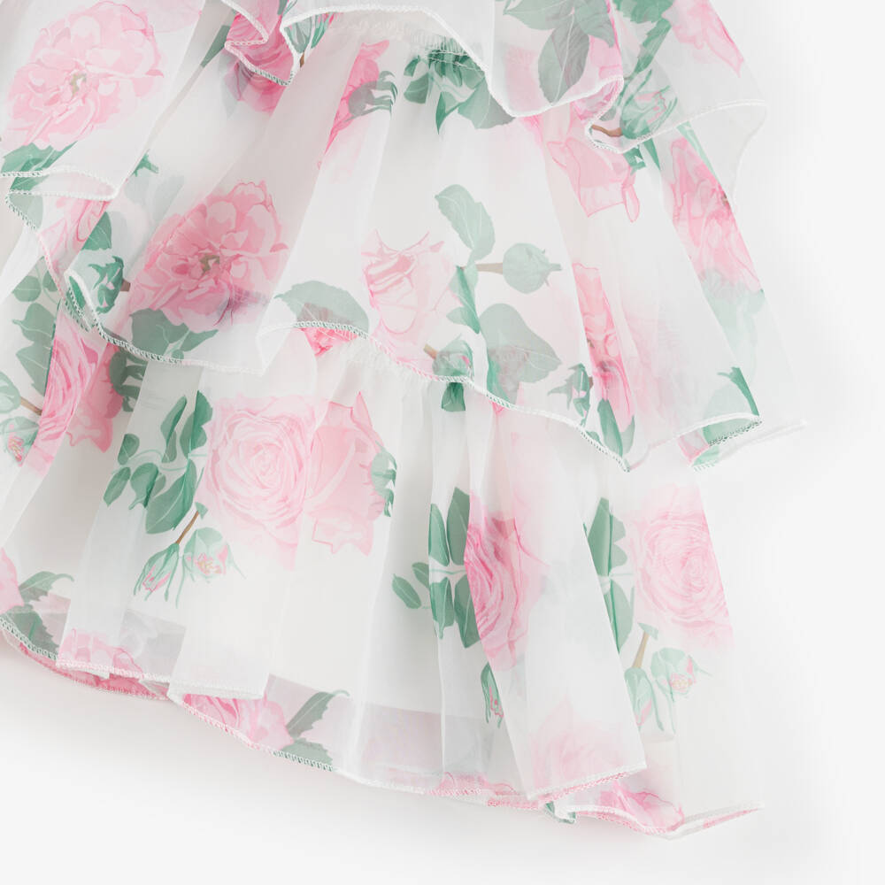 iAMe-Girls Pink & White Floral Satin Dress | Childrensalon Outlet