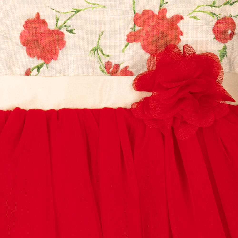 iAMe-Girls Red Satin & Tulle Rose Dress | Childrensalon Outlet