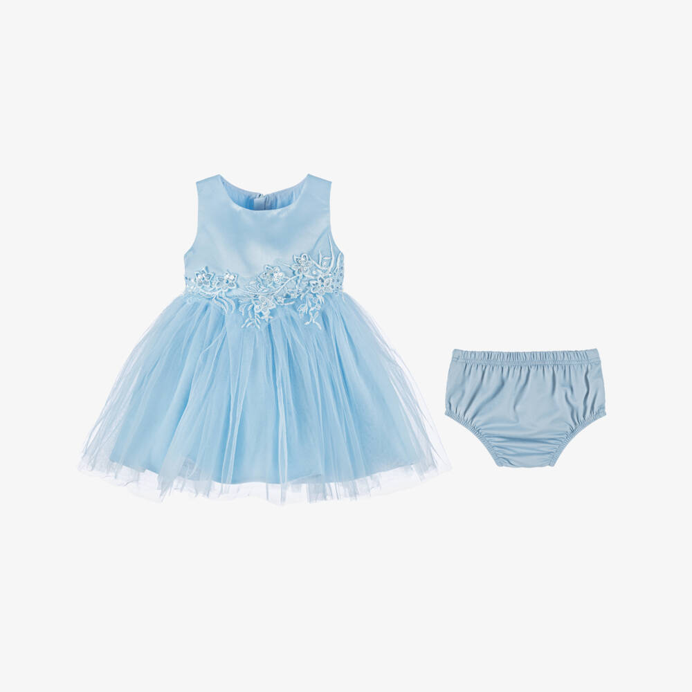 iAMe-فستان أزرق من الساتان والتول للبنات | Childrensalon Outlet