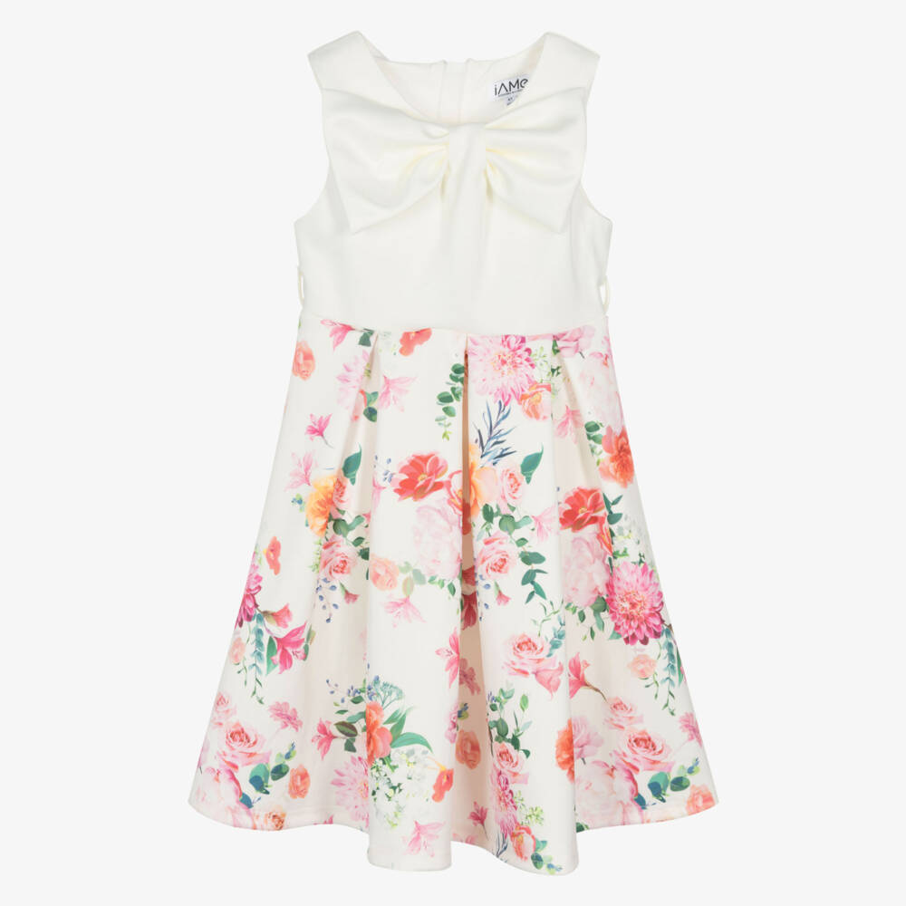 آي آم إي-فستان عاجي حريري مزهر للبنات | Childrensalon Outlet
