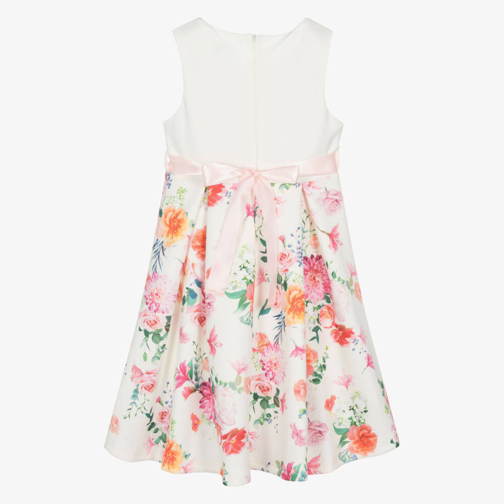 آي آم إي-فستان عاجي حريري مزهر للبنات | Childrensalon Outlet