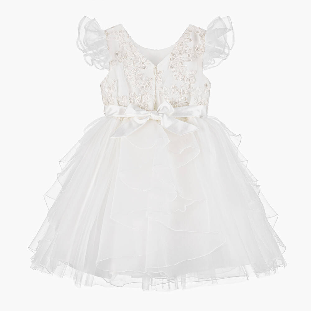 iAMe-Girls White Embroidered Floral Dress | Childrensalon Outlet