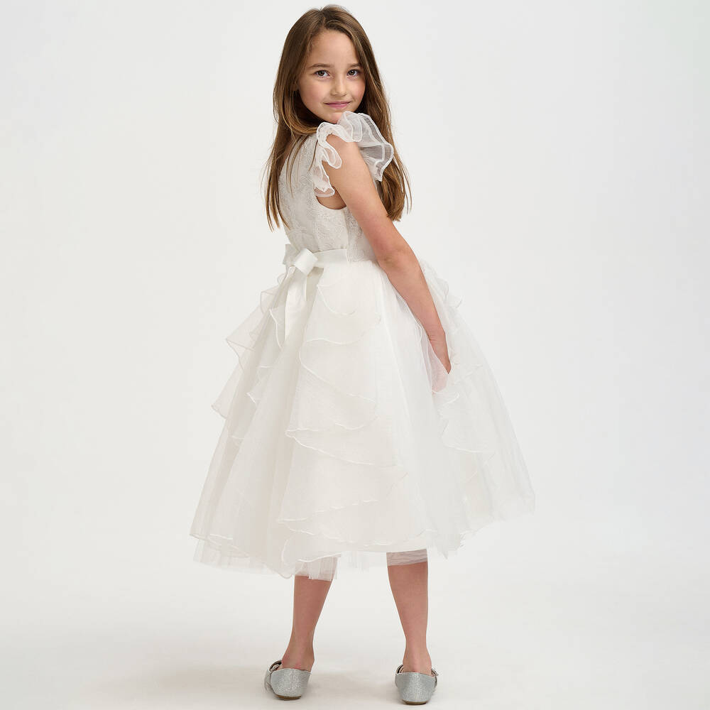 iAMe-Girls White Embroidered Floral Dress | Childrensalon Outlet