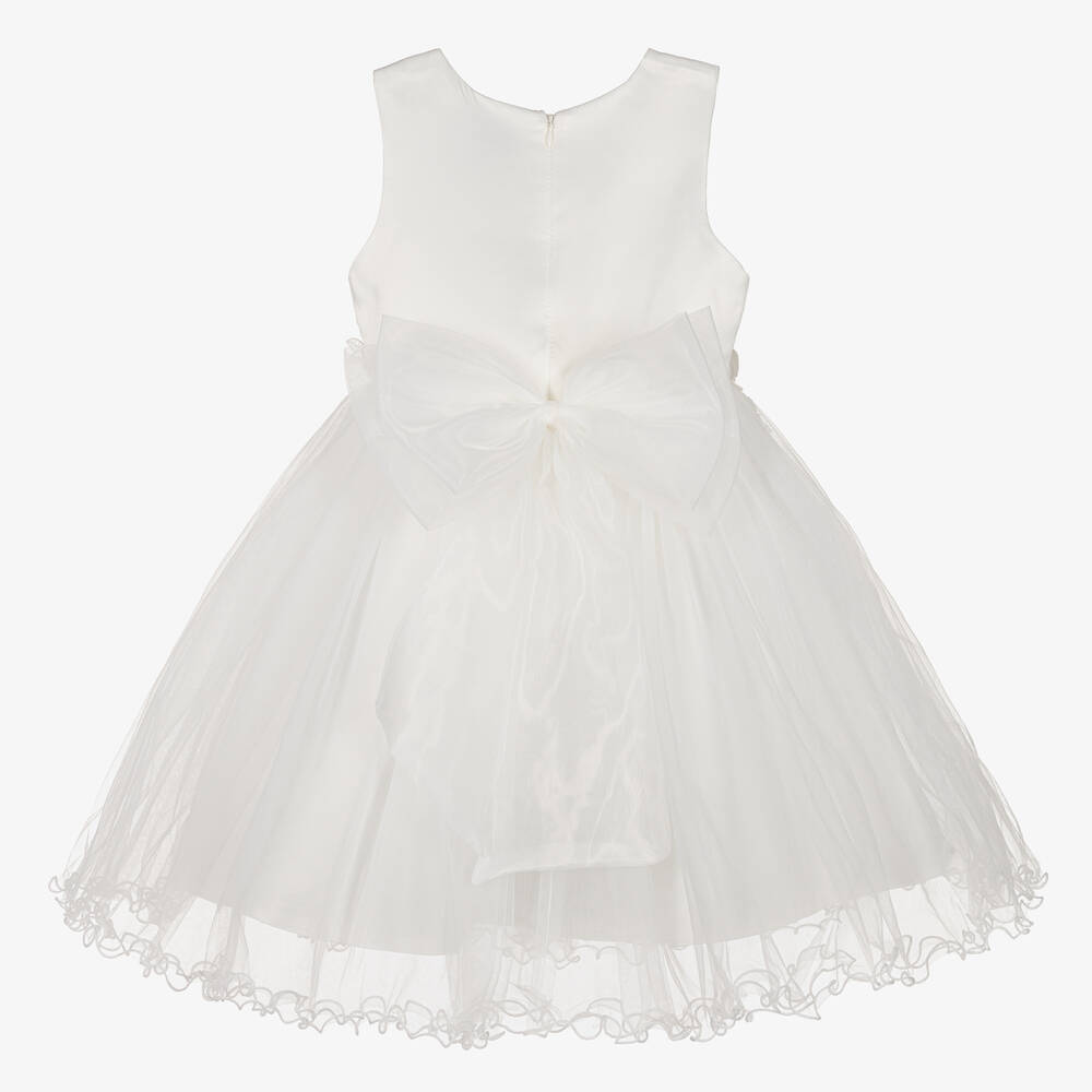 iAMe-Girls White Floral Satin & Tulle Dress | Childrensalon Outlet