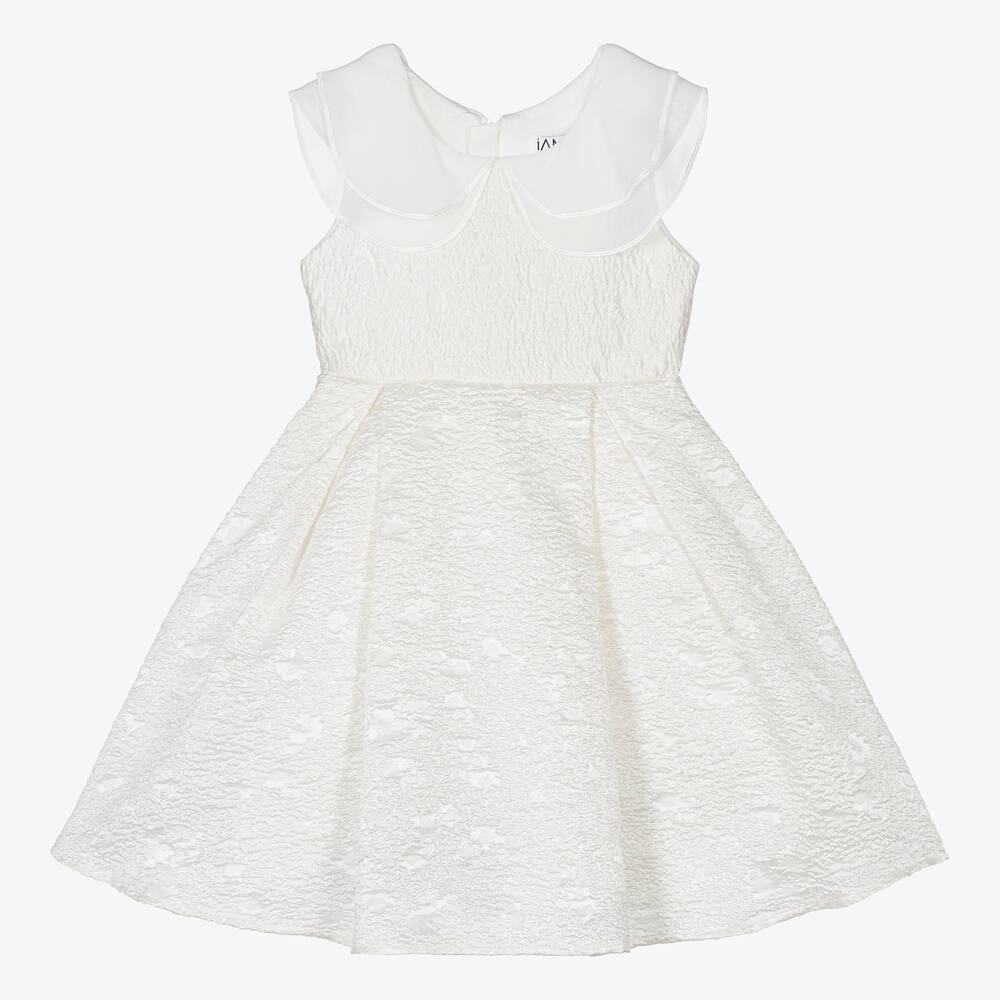 iAMe - Weißes Jacquard-Kleid für Mädchen | Childrensalon