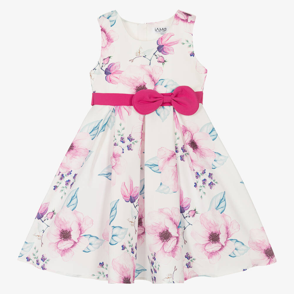 iAMe - Robe blanche et rose à fleurs fille | Childrensalon