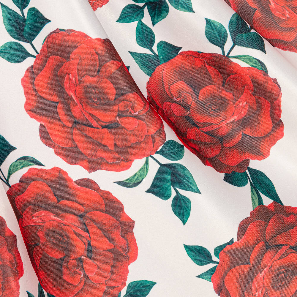 iAMe-فستان ساتان لون أبيض وأحمر بطبعة ورود | Childrensalon Outlet