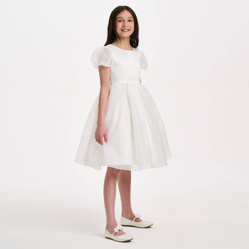 iAMe-Girls White Satin & Tulle Gown | Childrensalon Outlet