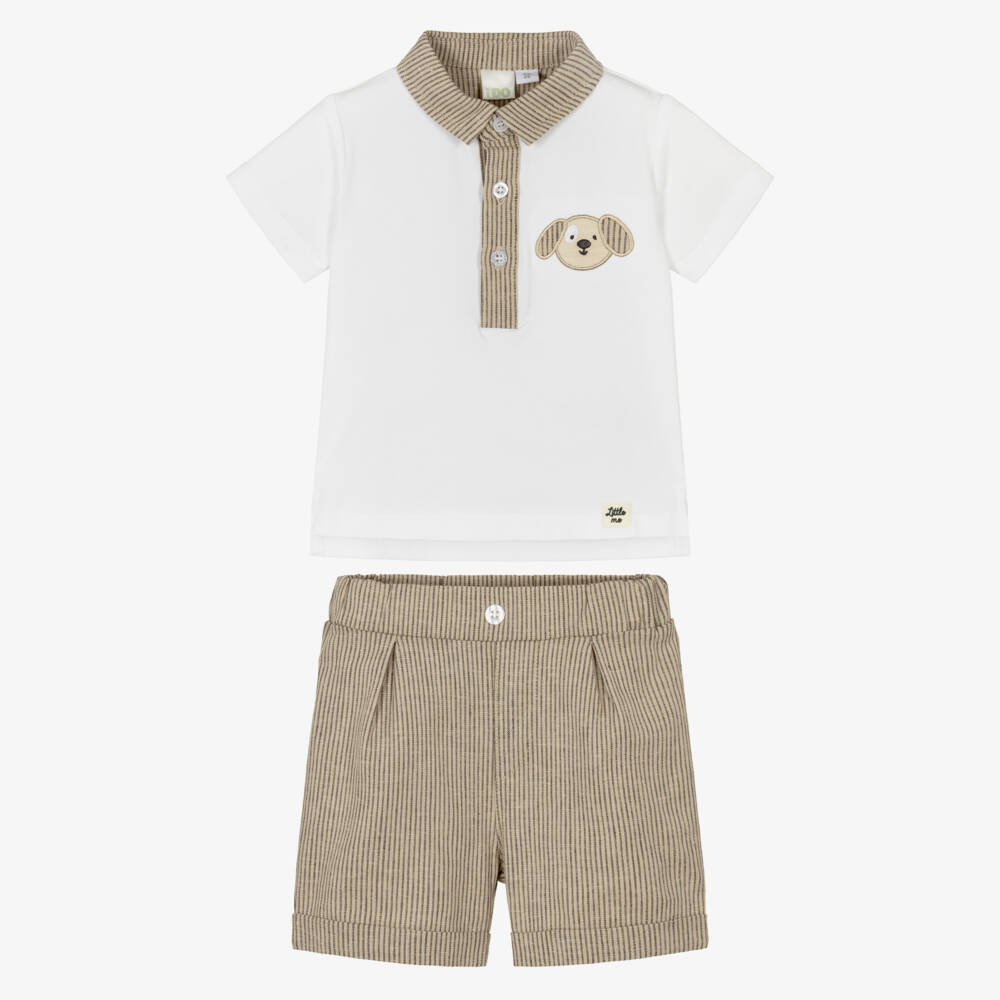 iDO-Baby Boys Beige Cotton & Linen Shorts Set | Childrensalon Outlet