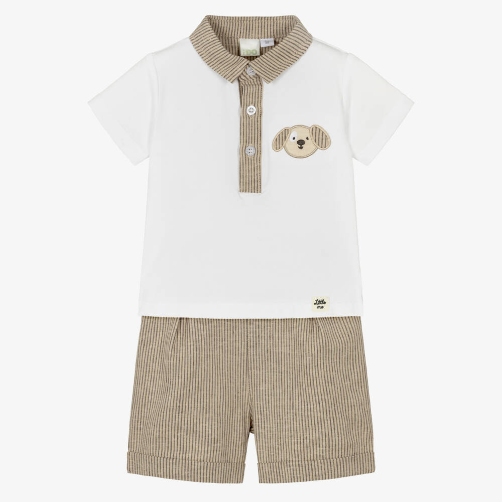 iDO-Baby Boys Beige Cotton & Linen Shorts Set | Childrensalon Outlet
