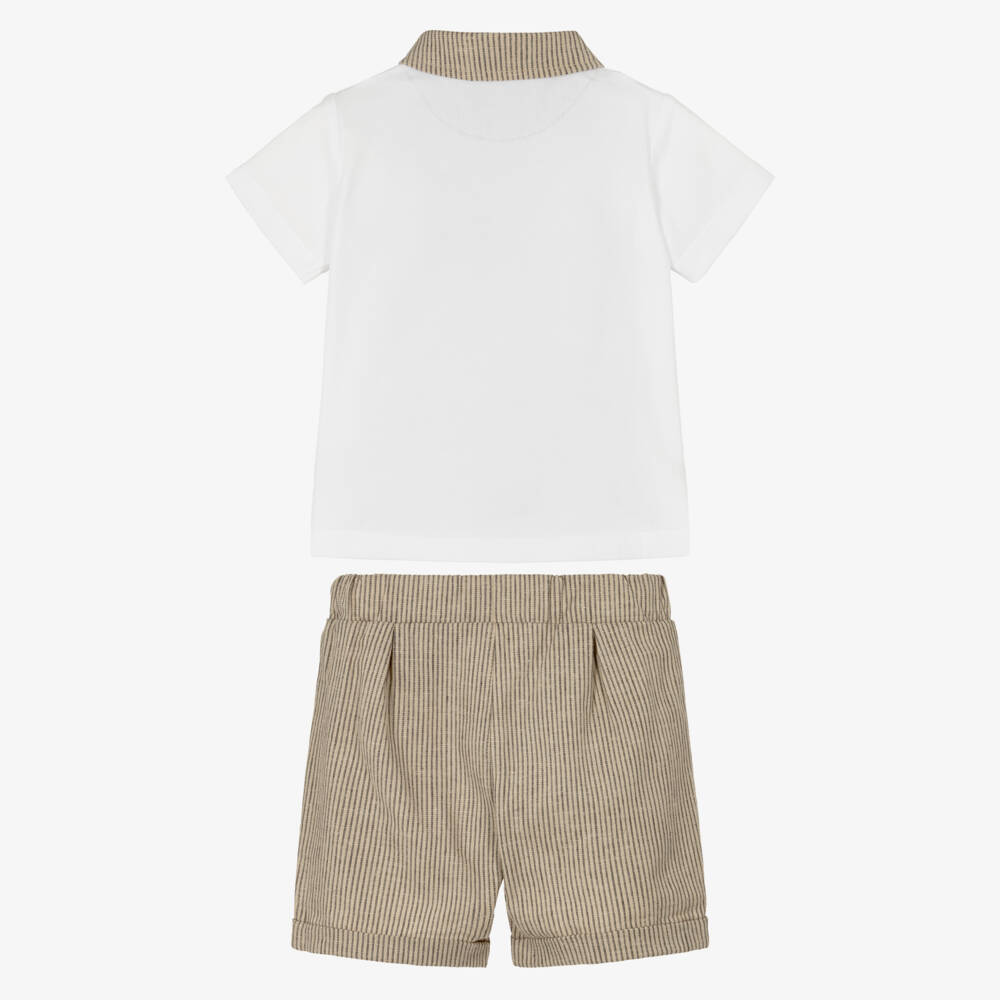 iDO-Baby Boys Beige Cotton & Linen Shorts Set | Childrensalon Outlet