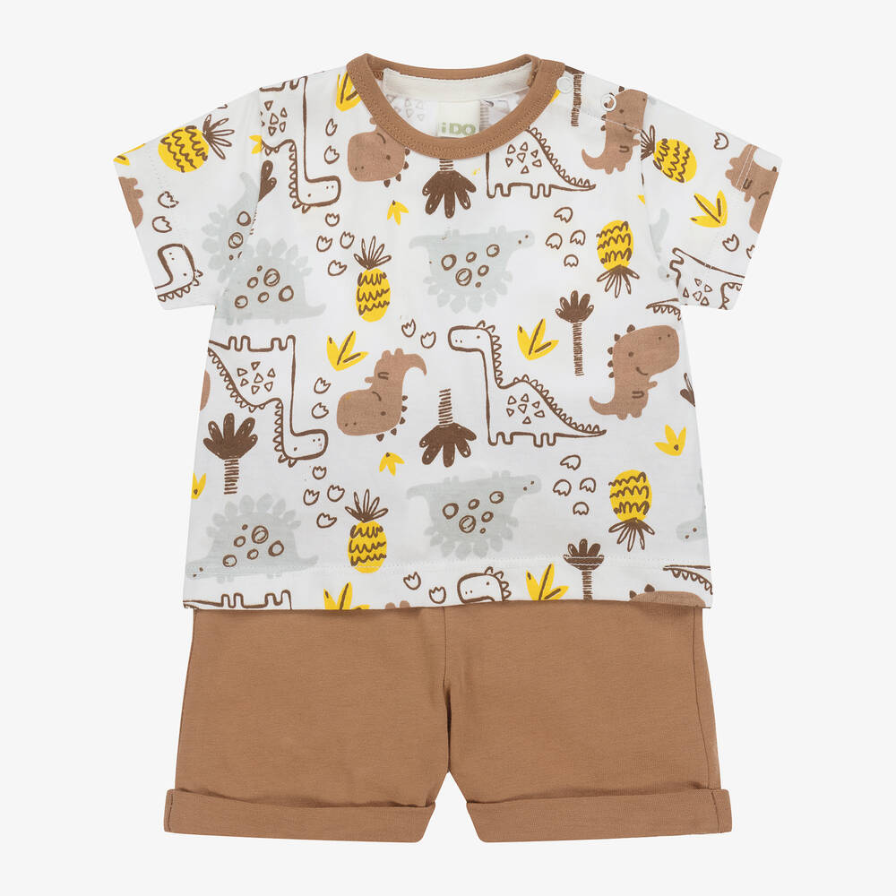 iDO Mini-Baby Boys Beige Cotton Shorts Set | Childrensalon Outlet