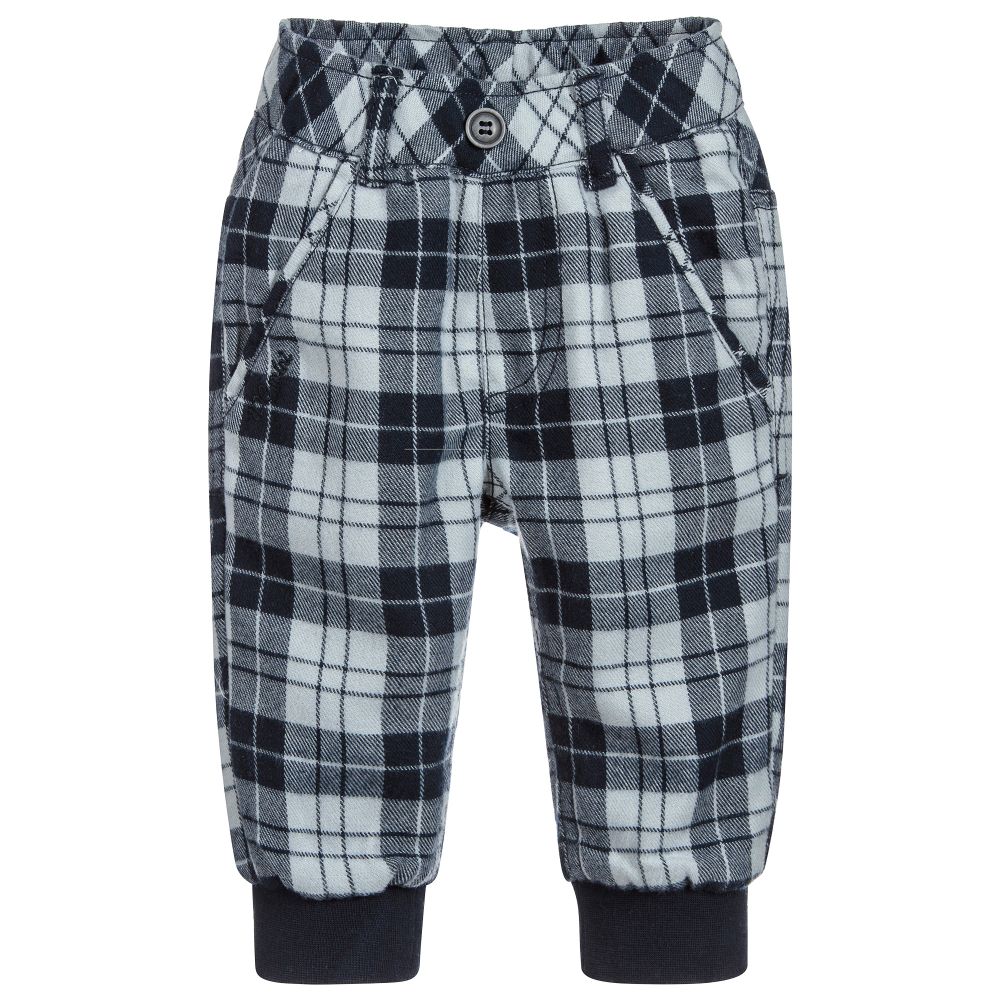 iDO Mini - Baby Boys Blue Check Trousers | Childrensalon