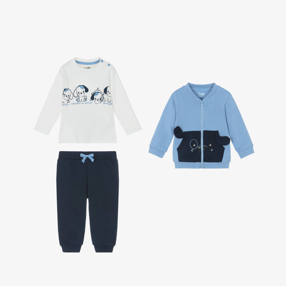 iDO-Baby Boys Blue Cotton Dog Tracksuit Set | Childrensalon Outlet