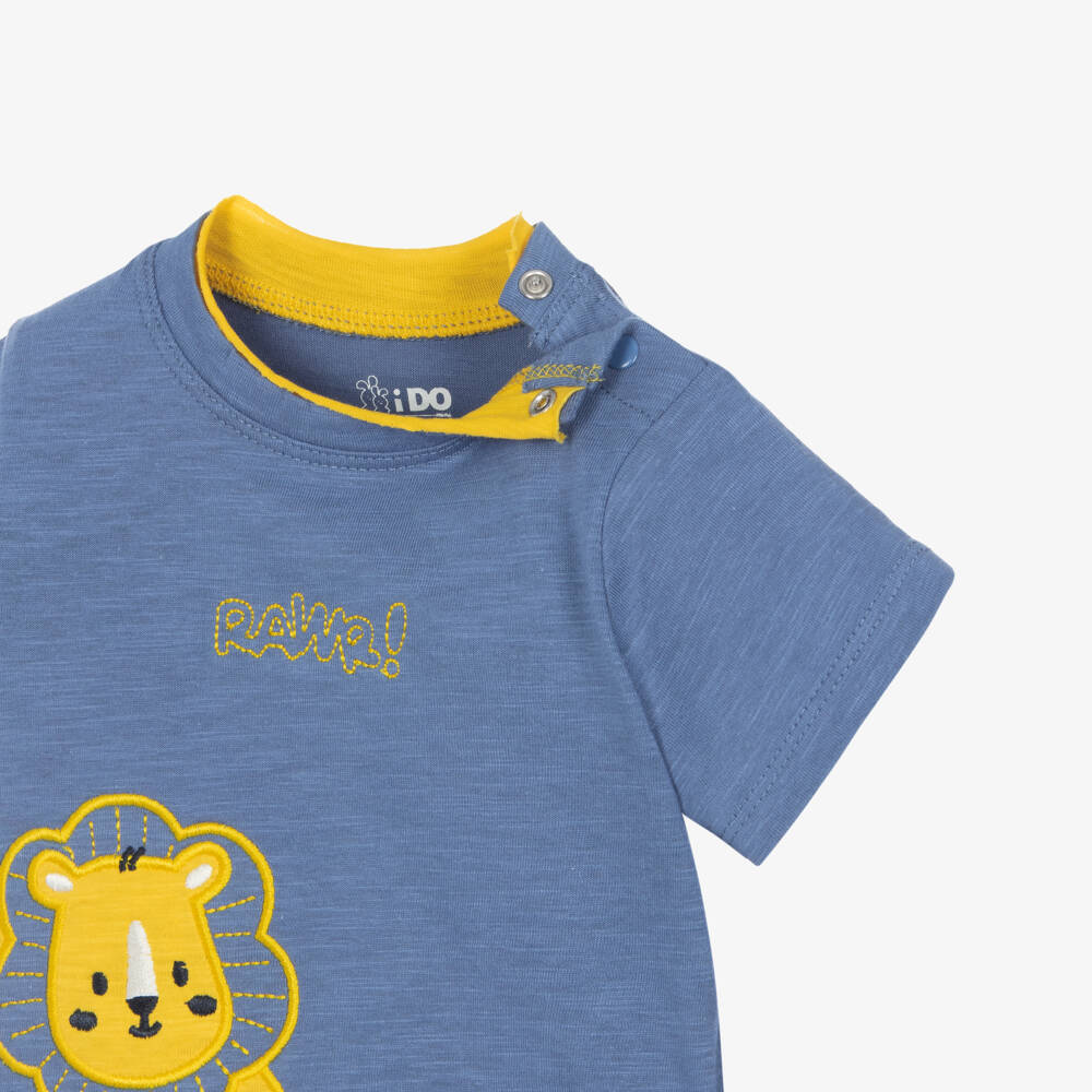 iDO-Baby Boys Blue Cotton T-Shirt with Lion Motif | Childrensalon Outlet