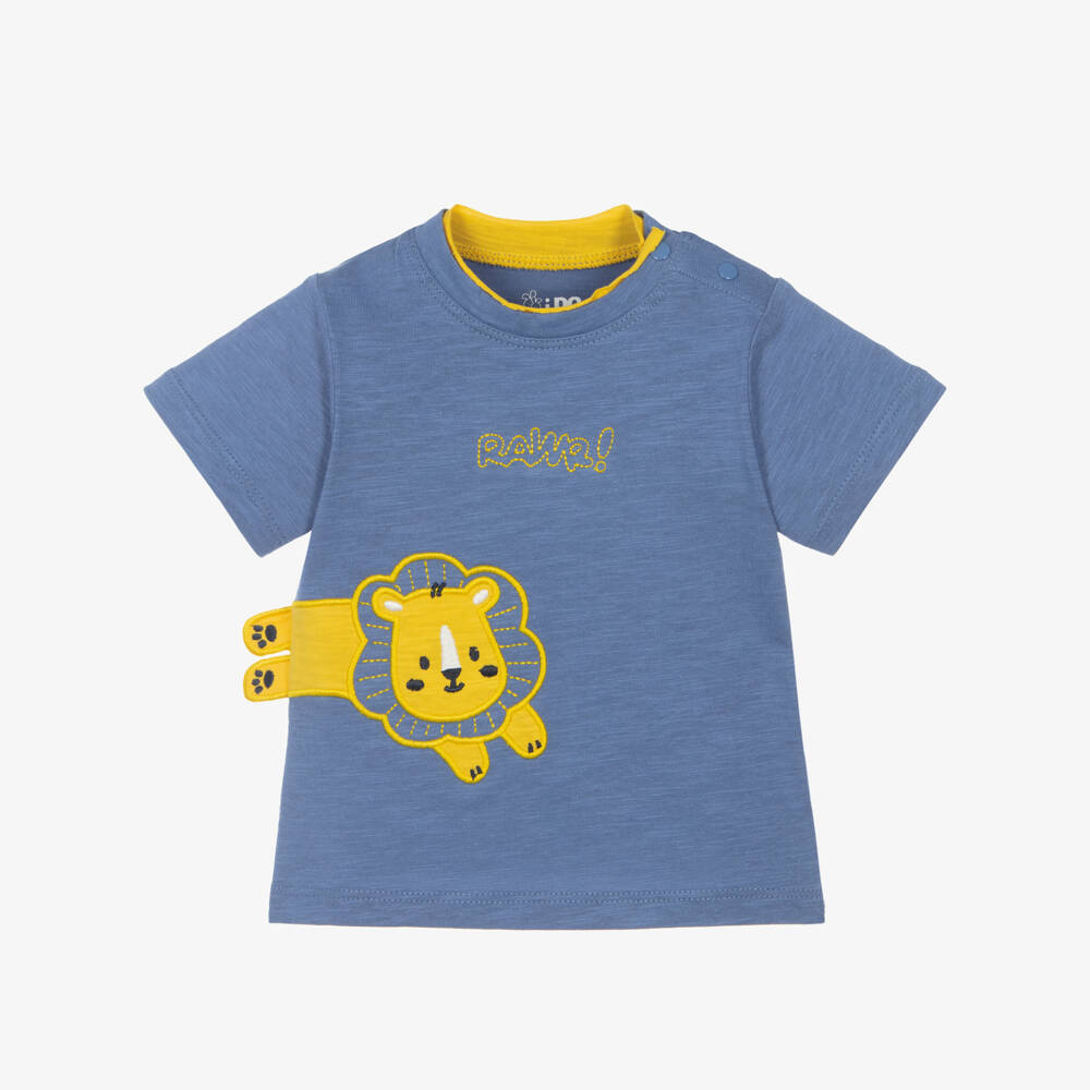 iDO-Baby Boys Blue Cotton T-Shirt with Lion Motif | Childrensalon Outlet