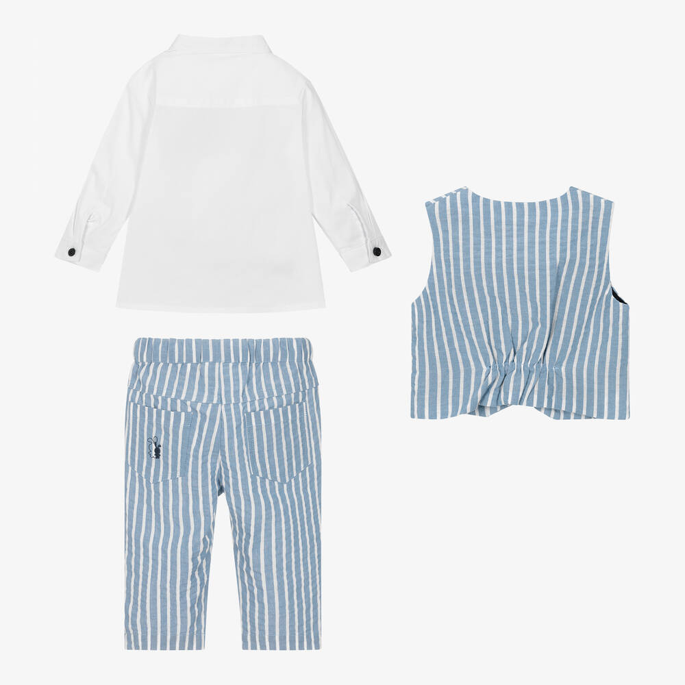 iDO Mini-طقم بنطلون قطن مقلم لون أزرق وأبيض للمواليد | Childrensalon Outlet