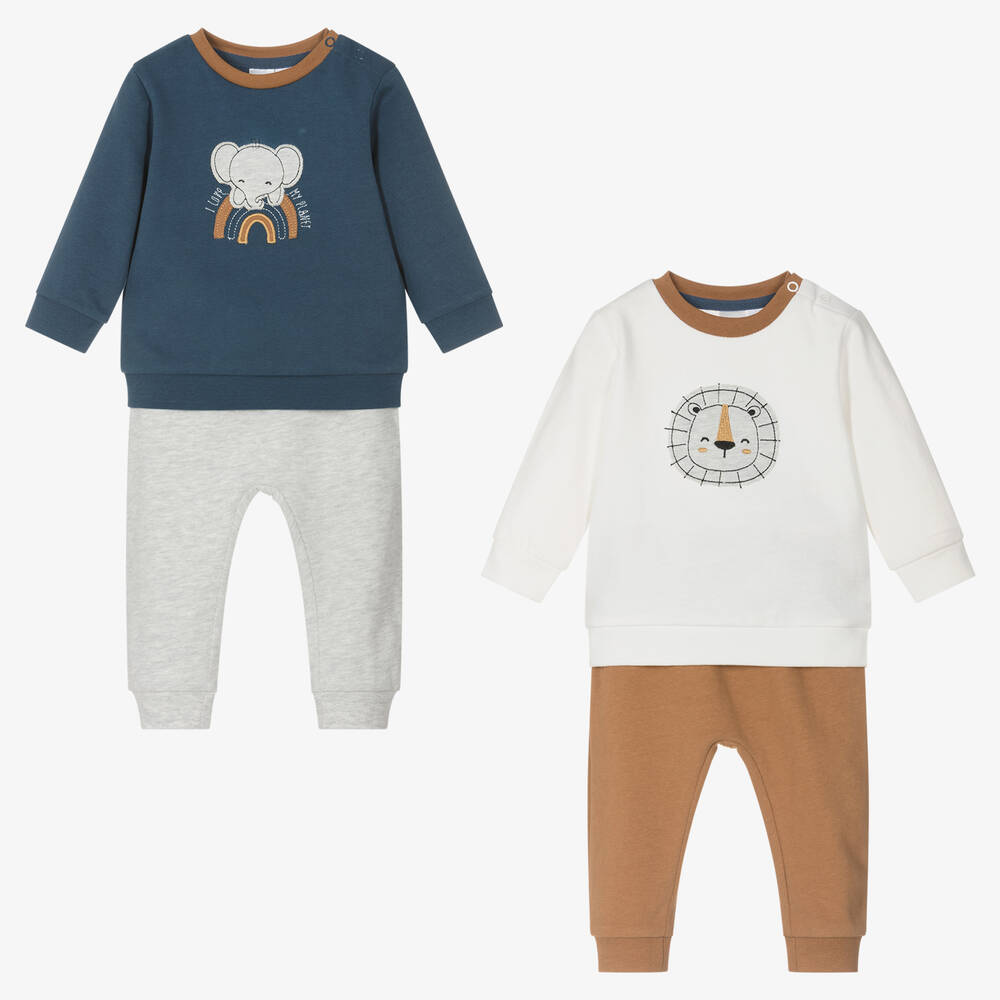 iDO Mini - بدلة رياضية قطن جيرسي لون أزرق وعاجي للمواليد (عدد 2) | Childrensalon
