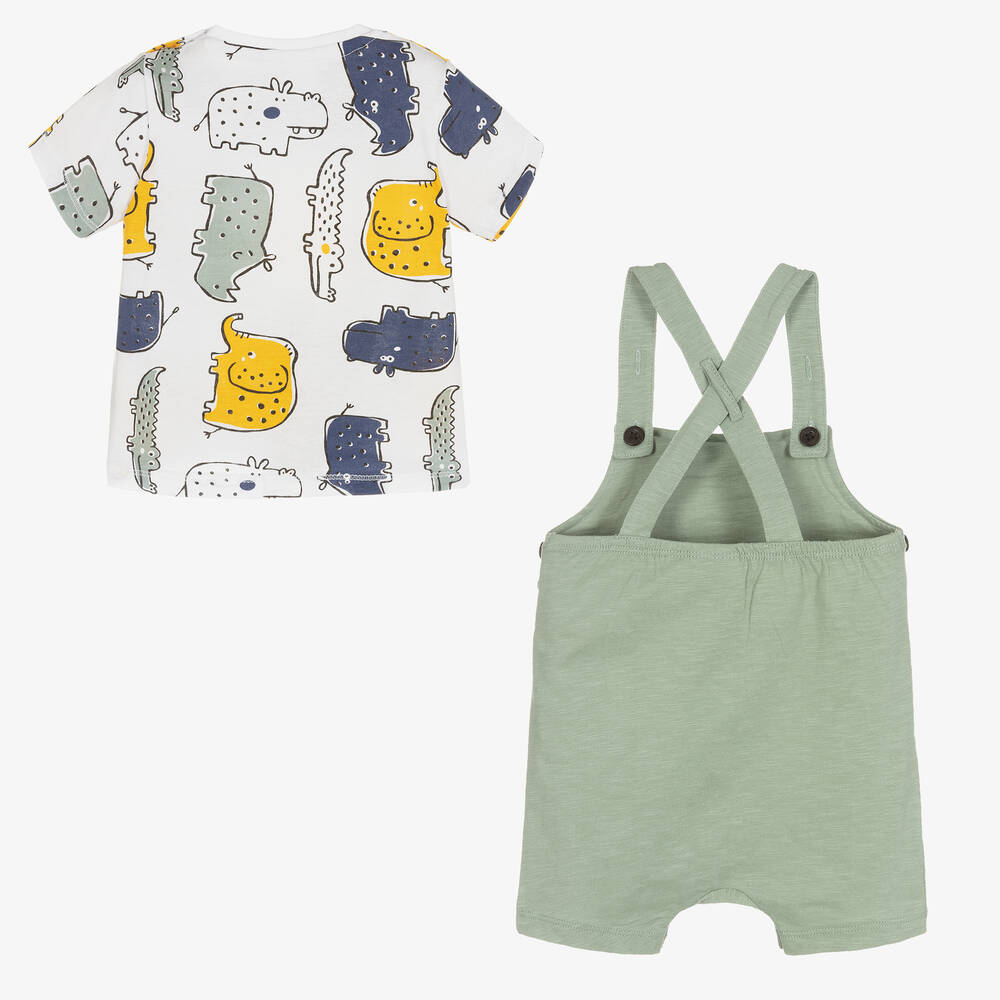 iDO Mini Baby Boys Green Cotton Dungarees Set Childrensalon Outlet