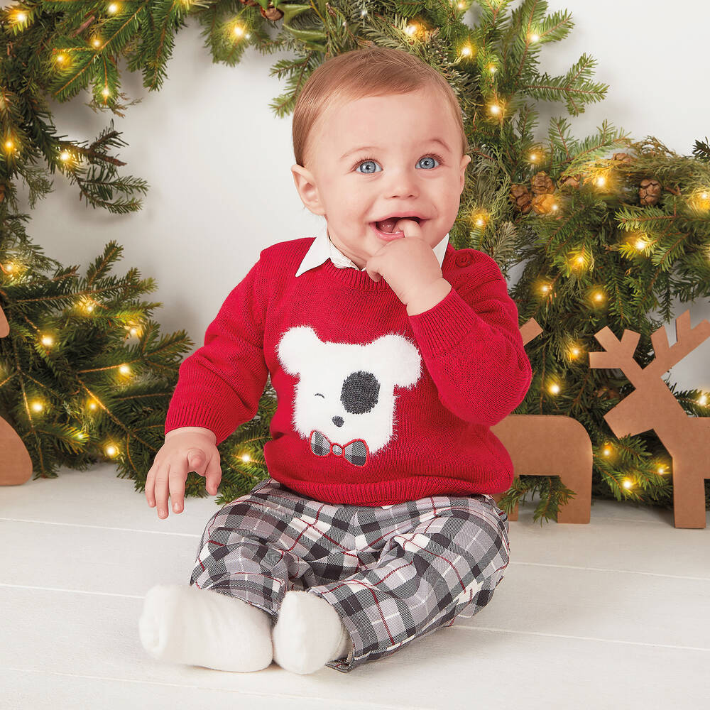 iDO Mini-Baby Boys Grey & Red Check Trousers | Childrensalon Outlet