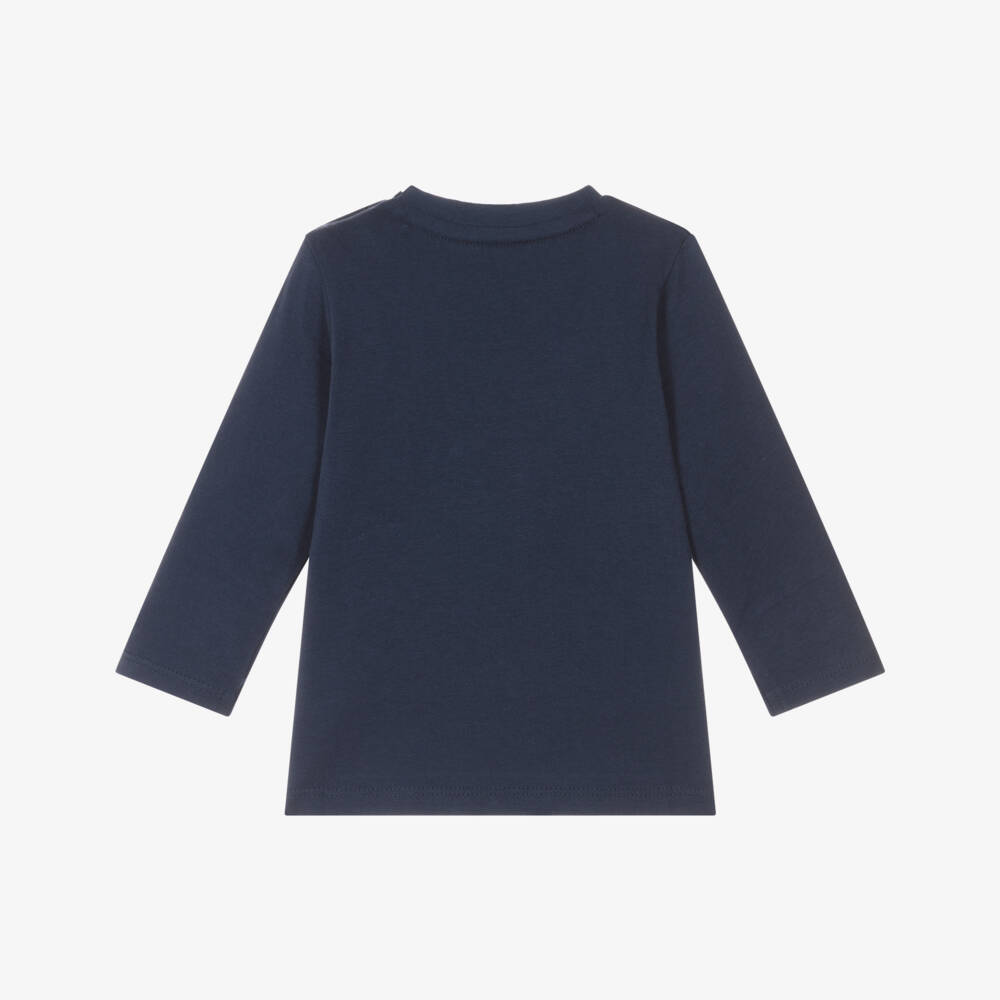 iDO-Baby Boys Navy Blue Cotton Top with Tiger Motif | Childrensalon Outlet
