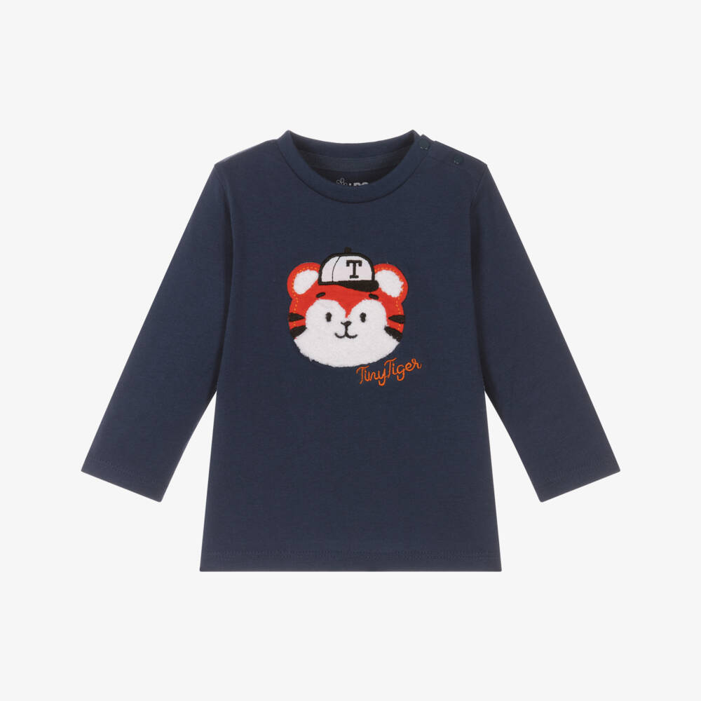 iDO-Baby Boys Navy Blue Cotton Top with Tiger Motif | Childrensalon Outlet