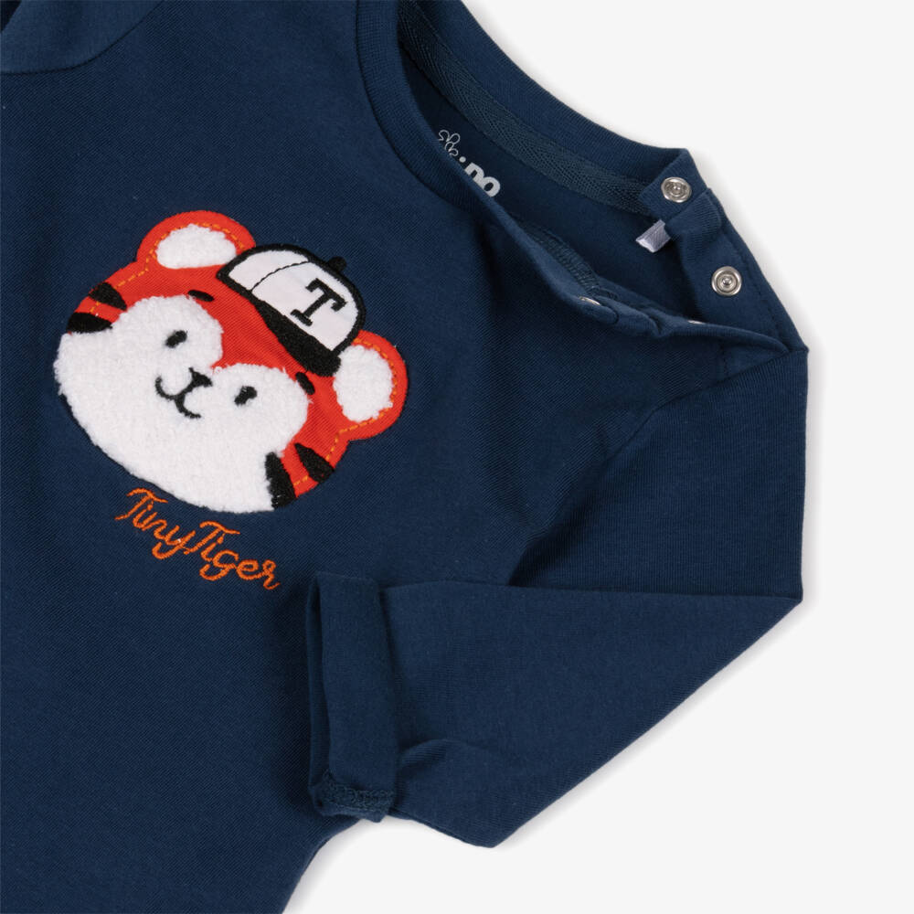 iDO-Baby Boys Navy Blue Cotton Top with Tiger Motif | Childrensalon Outlet
