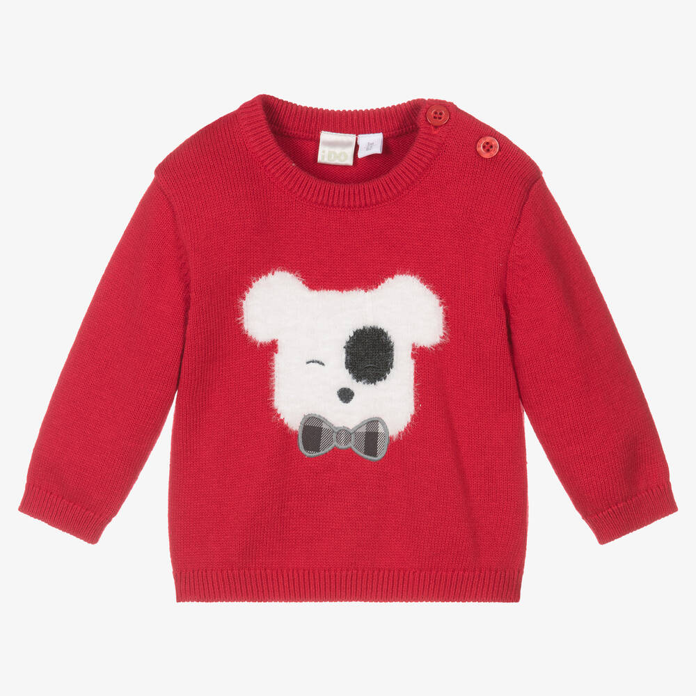 iDO Mini - Красный свитер из хлопка и шерсти с собачкой | Childrensalon